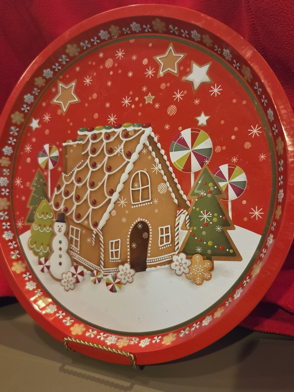 Source Unknown Red Gingerbread House Decorative Serving Tray